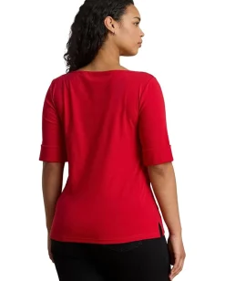 Lauren Ralph Lauren Plus Size Cotton Boat Neck T-Shirt Ralph Red Best