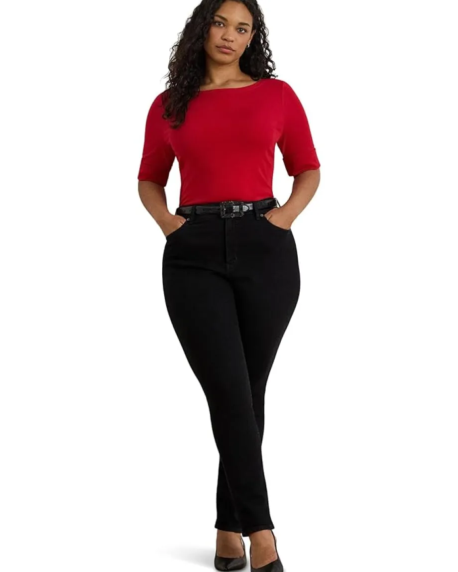 Lauren Ralph Lauren Plus Size Cotton Boat Neck T-Shirt Ralph Red Best