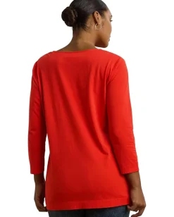 Lauren Ralph Lauren Plus Size Cotton Jersey Three-quarter-sleeve Tunic Bright Vermilion New
