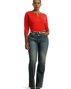 Lauren Ralph Lauren Plus Size Cotton Jersey Three-quarter-sleeve Tunic Bright Vermilion New