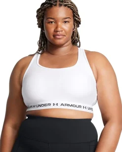 Under Armour Plus Size Crossback Mid Impact Bra White/White/Black Best