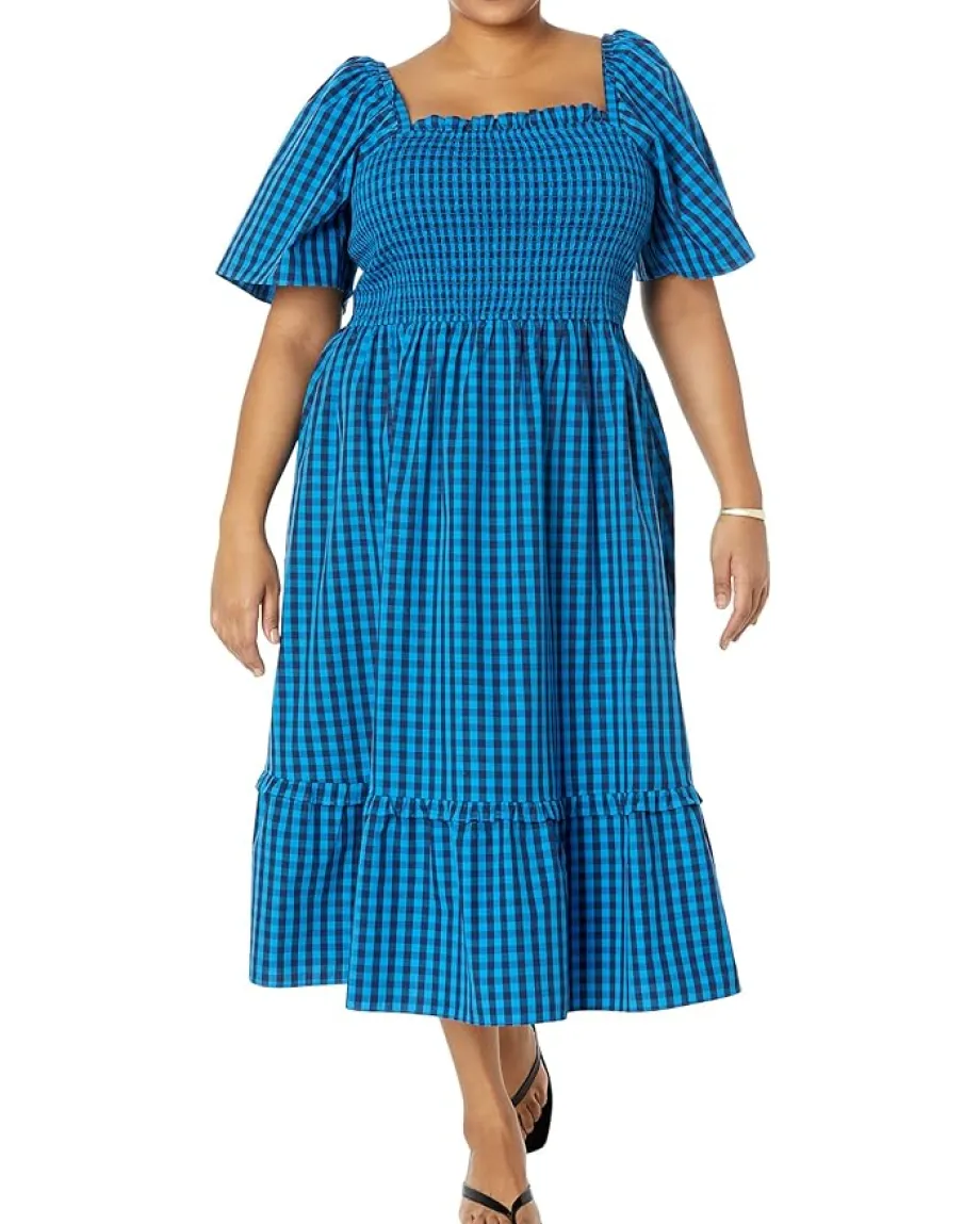 Draper James Plus Size Deana Smocked Dress Nassau Navy Multi Online