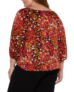 Liverpool Los Angeles Plus Size Puff Sleeve Square Neck Woven Top Autumn Petals Online