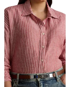 Women Lauren Ralph Lauren Plus Size Relaxed Fit Striped Linen Shirt