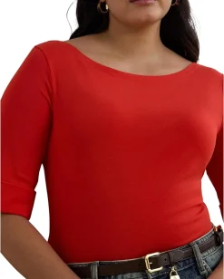 Women Lauren Ralph Lauren Plus Size Stretch Cotton Boatneck Top