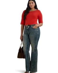 Women Lauren Ralph Lauren Plus Size Stretch Cotton Boatneck Top
