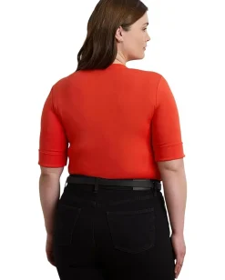 Women Lauren Ralph Lauren Plus Size Stretch Cotton Elbow-Sleeve V-Neck Tee