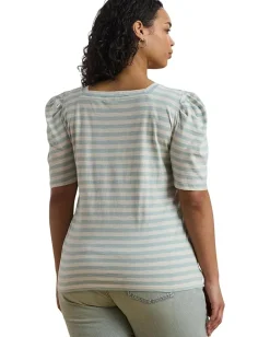 Women Lauren Ralph Lauren Plus Size Striped Cotton Jersey Puff-sleeve Tee