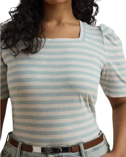 Women Lauren Ralph Lauren Plus Size Striped Cotton Jersey Puff-sleeve Tee