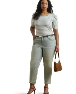 Women Lauren Ralph Lauren Plus Size Striped Cotton Jersey Puff-sleeve Tee