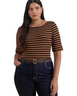 Women Lauren Ralph Lauren Plus Size Striped Stretch Cotton Boatneck Tee