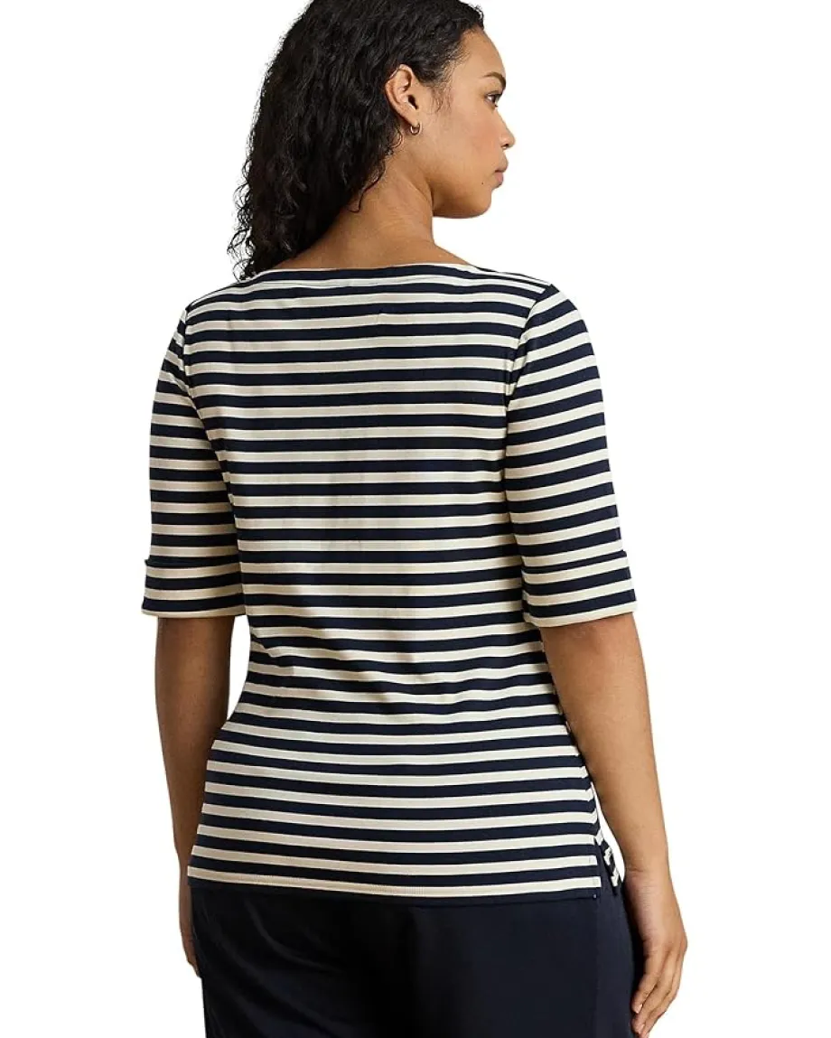 Women Lauren Ralph Lauren Plus Size Striped Stretch Cotton Boatneck Tee