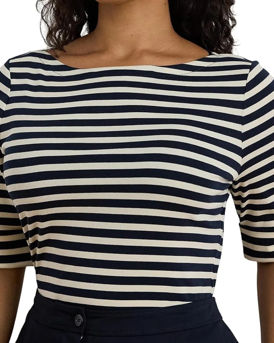 Women Lauren Ralph Lauren Plus Size Striped Stretch Cotton Boatneck Tee