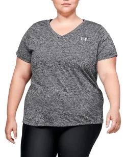 Women Under Armour Plus Size Tech Solid Short Sleeve V-Neck
