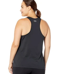 Under Armour Plus Size Tech Solid Tank Black/Metallic Silver New