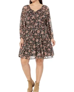 Madewell Plus Teresa Long Sleeve Tie Retro Mini Dress True Black Sale