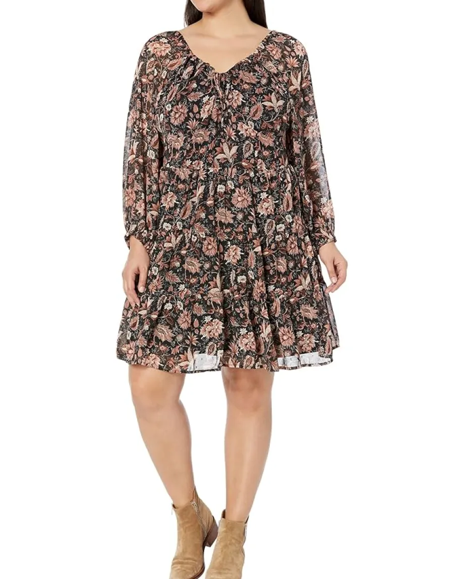 Madewell Plus Teresa Long Sleeve Tie Retro Mini Dress True Black Sale