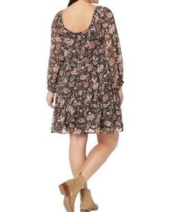 Madewell Plus Teresa Long Sleeve Tie Retro Mini Dress True Black Sale