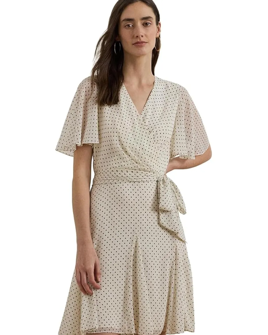 Women Lauren Ralph Lauren Polka Dot Georgette Surplice Dress