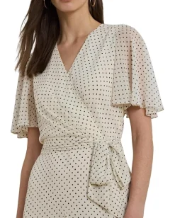 Women Lauren Ralph Lauren Polka Dot Georgette Surplice Dress