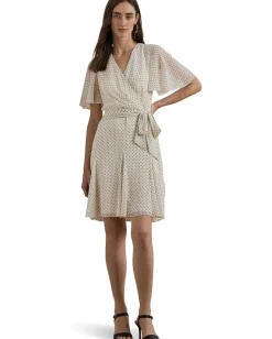 Women Lauren Ralph Lauren Polka Dot Georgette Surplice Dress
