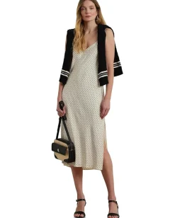 Women Lauren Ralph Lauren Polka-dot Satin Charmeuse Slip Dress
