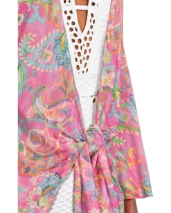 BECCA Polynesia Sheer Stretch Mesh Tie Front Cover-Up Multicolor