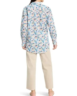 NIC+ZOE Portofino Cotton Boyfriend Shirt Blue Multi Outlet