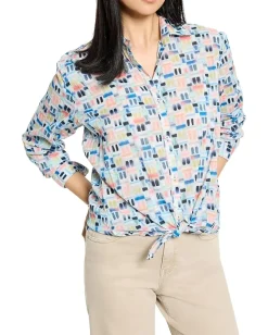 NIC+ZOE Portofino Cotton Boyfriend Shirt Blue Multi Outlet
