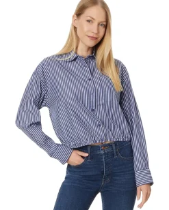 Women KUT from the Kloth Presley - Crop Button Down L/S With Elastic Hem