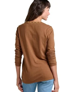 Toad&Co Primo Long Sleeve Crew Embroidered Brown Sugar Embroidery Best