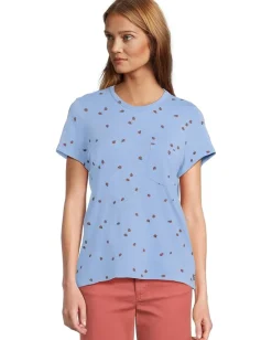 Toad&Co Primo Short Sleeve Crew Blue Jay Ladybug Print New