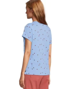 Toad&Co Primo Short Sleeve Crew Blue Jay Ladybug Print New