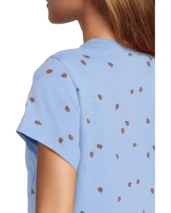 Toad&Co Primo Short Sleeve Crew Blue Jay Ladybug Print New