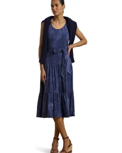 Women Lauren Ralph Lauren Print Belted Slub Jersey Tiered Dress