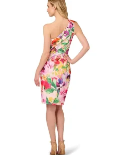 Adrianna Papell Print One Shoulder Dress Pink Multi Best