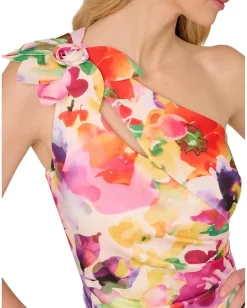 Adrianna Papell Print One Shoulder Dress Pink Multi Best