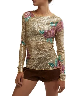 Women Free People Printed Gold Rush Long Sleeve