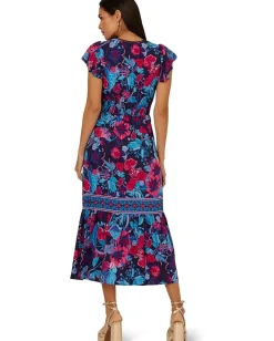 Adrianna Papell Printed Midi Dress Navy/Pink Multi Online
