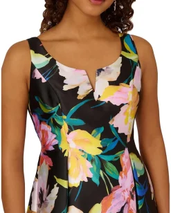 Adrianna Papell Printed Mikado Short Dress Black Multi Clearance