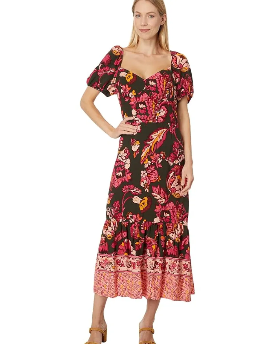 Women Adrianna Papell Printed Puff Sleeve Midi Dress