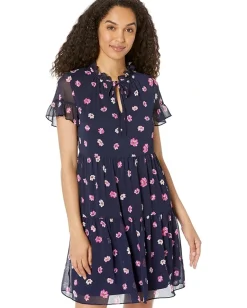 Women DKNY Printed Ruffle Neck Dress