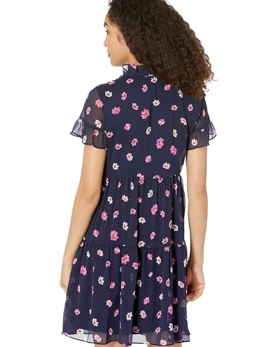 Women DKNY Printed Ruffle Neck Dress