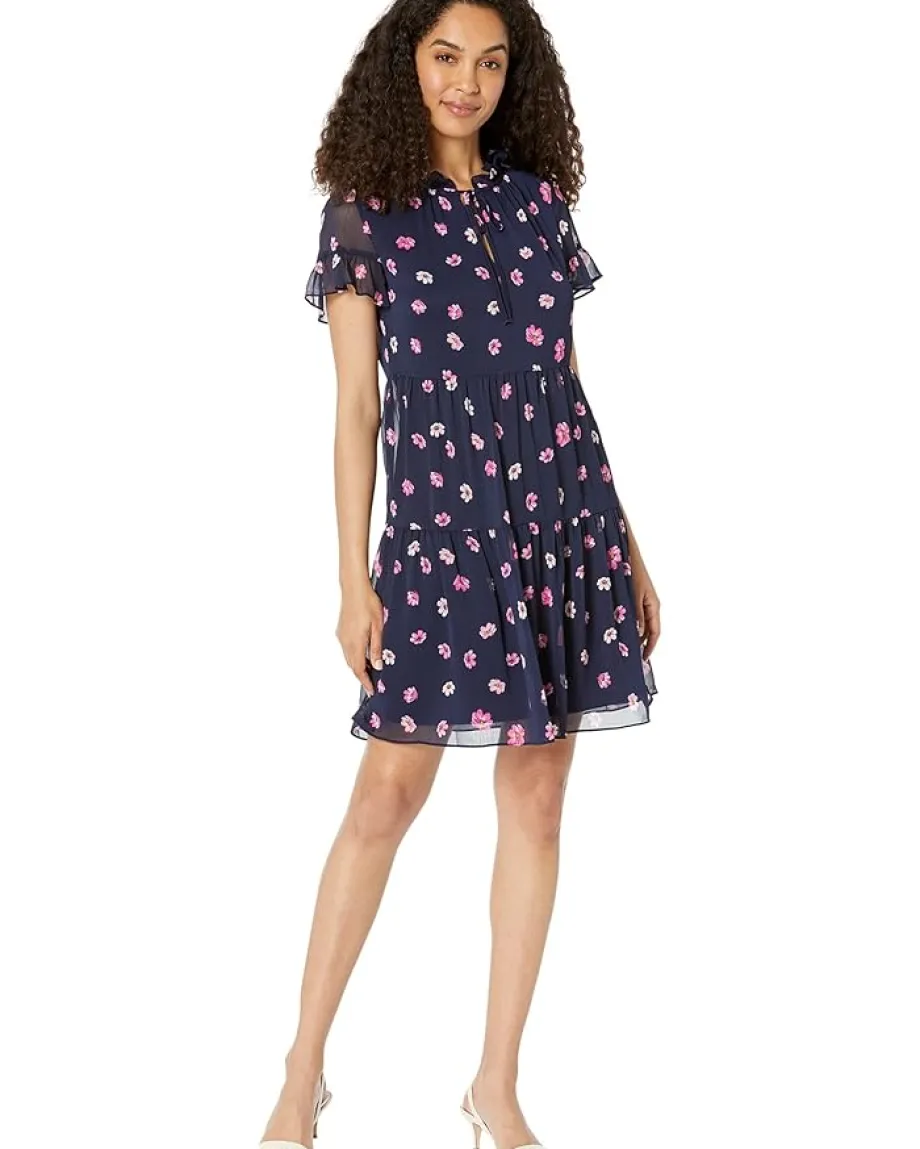 Women DKNY Printed Ruffle Neck Dress