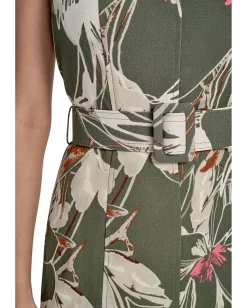 Calvin Klein Printed Scuba Crepe Belted Midi Antq/White/Multi Sale