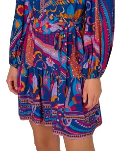 Adrianna Papell Printed Short Dress Blue Multi New