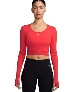 Nike Pro Dri-FIT Cropped Long-Sleeve Top Light Crimson/Ember Glow/White Outlet