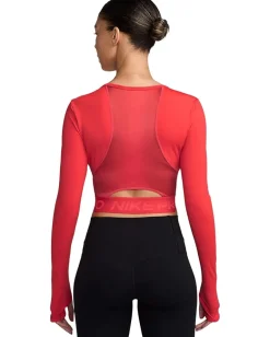 Nike Pro Dri-FIT Cropped Long-Sleeve Top Light Crimson/Ember Glow/White Outlet