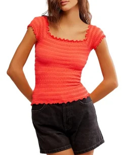 Free People Pucker Up Seamless Tee Poppy Red(6600) Sale