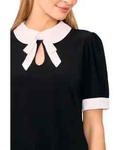 CeCe Puff Short Sleeve Contrast Collar & Bow Top Rich Black Online